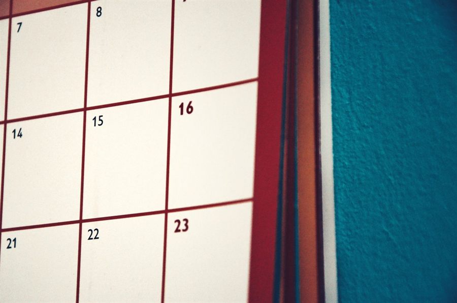 Close-up of calendar dates in a planner